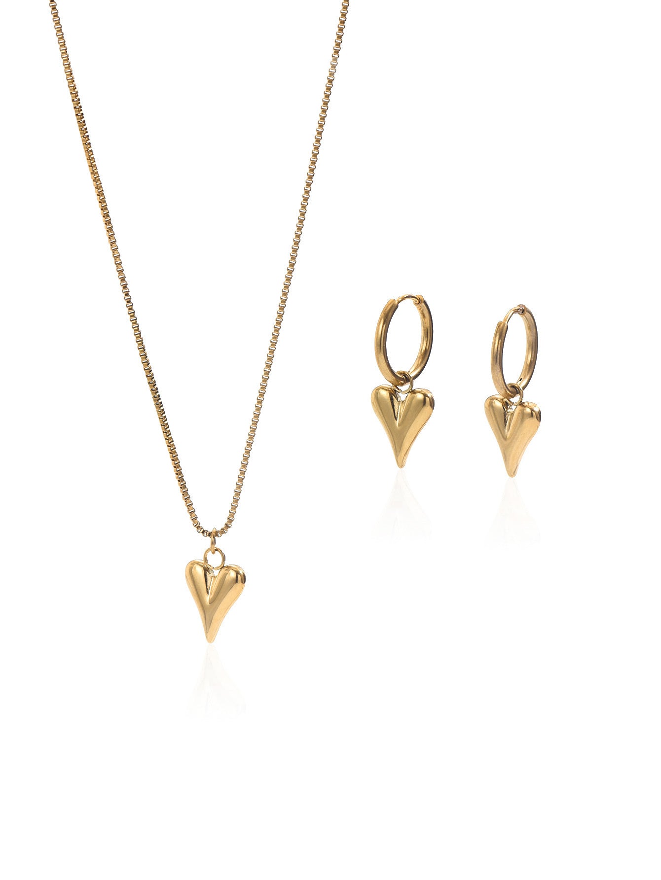 Lxalry 18K Gold Plated Stainless Steel Heart Mirror Jewelry Set Hypoallergenic Skin Safe Necklace Earrings For Daily Evening Wear Never Fade Handmade Luxury Gift For Her