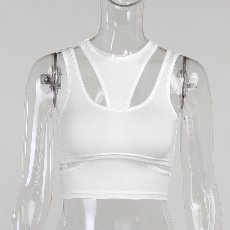 Sleeveless Hollow Front And Back Exposed Waist Two-wear Outdoor Sports Vest