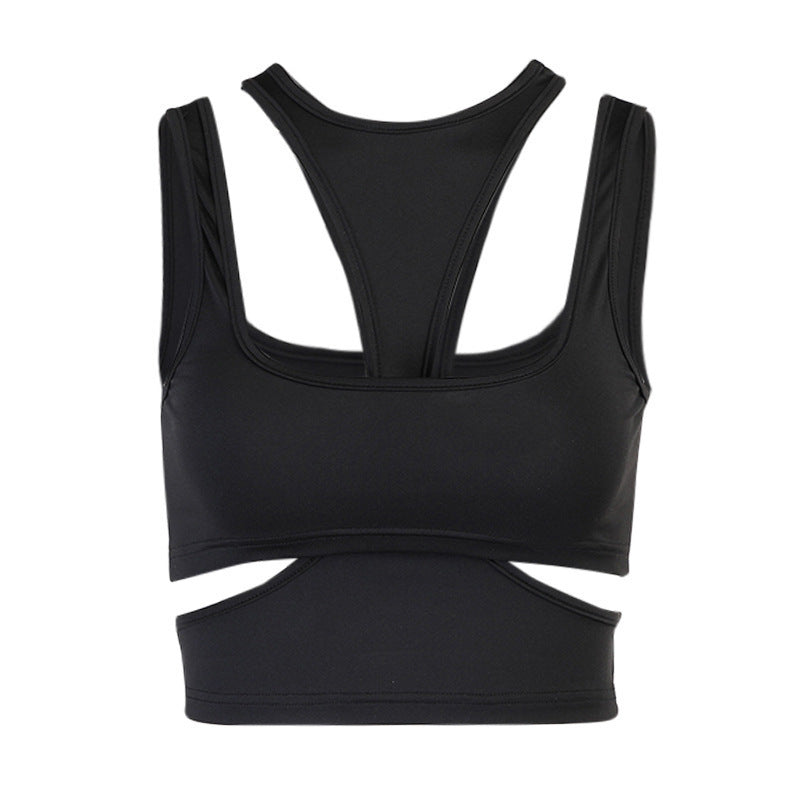 Sleeveless Hollow Front And Back Exposed Waist Two-wear Outdoor Sports Vest