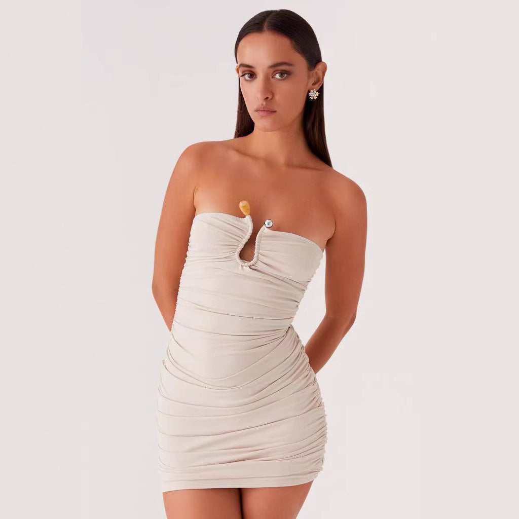 Slim-fit Pleated Solid Color Sheath Jumpsuit Skirt