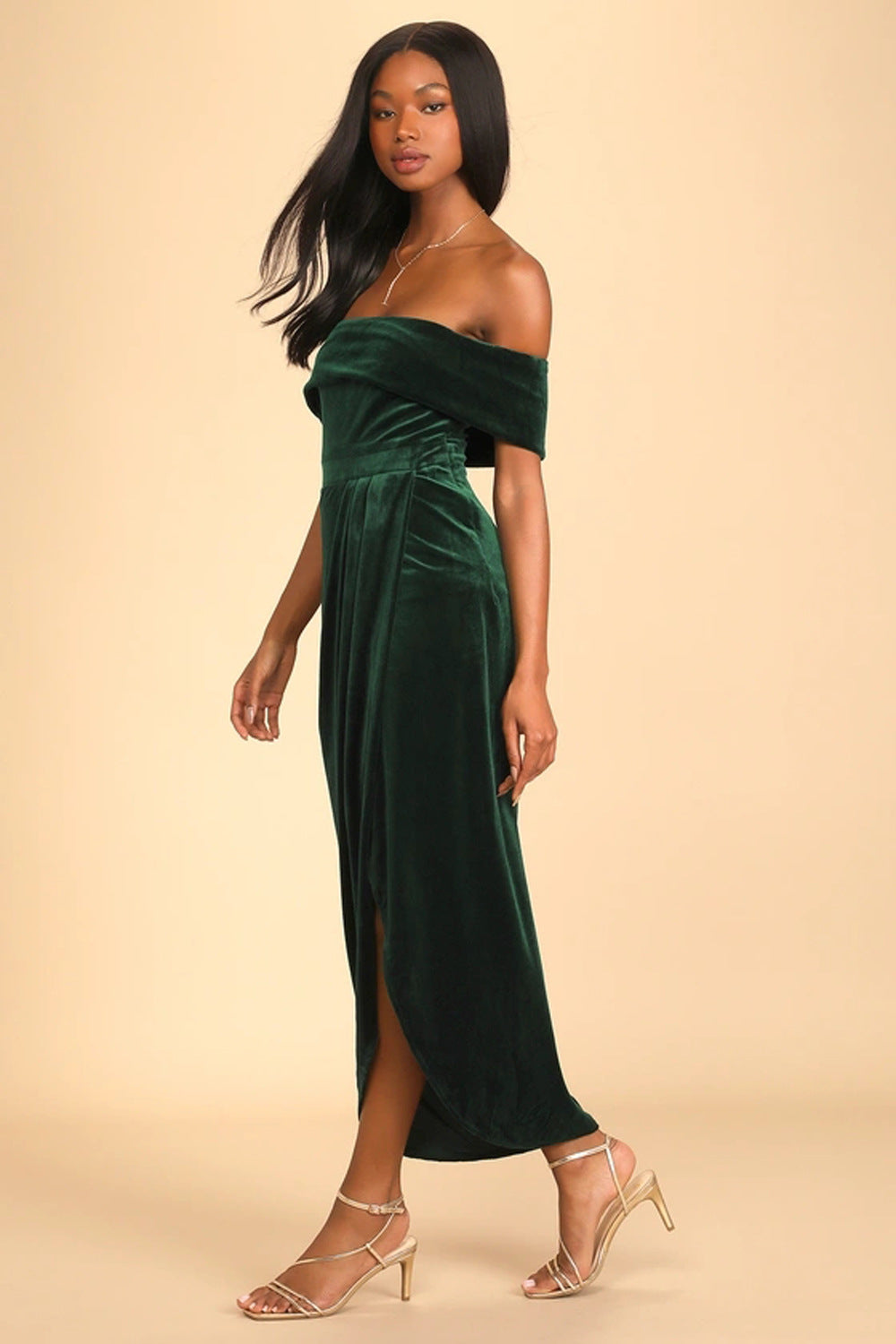 Women's Personalized Velvet Off-shoulder Dress