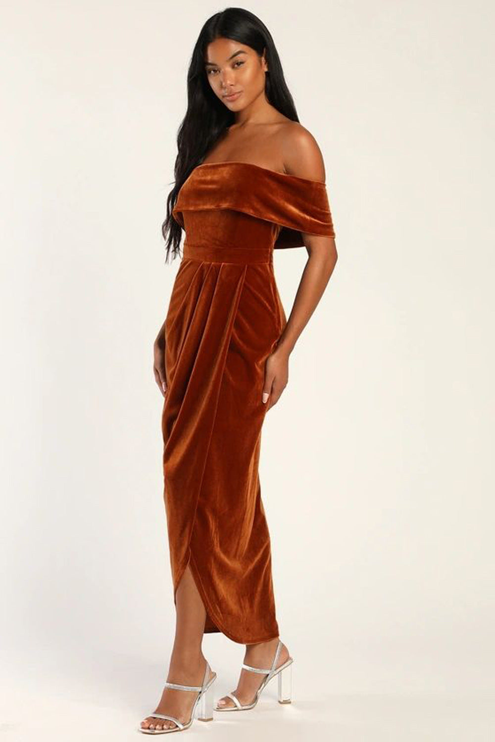 Women's Personalized Velvet Off-shoulder Dress