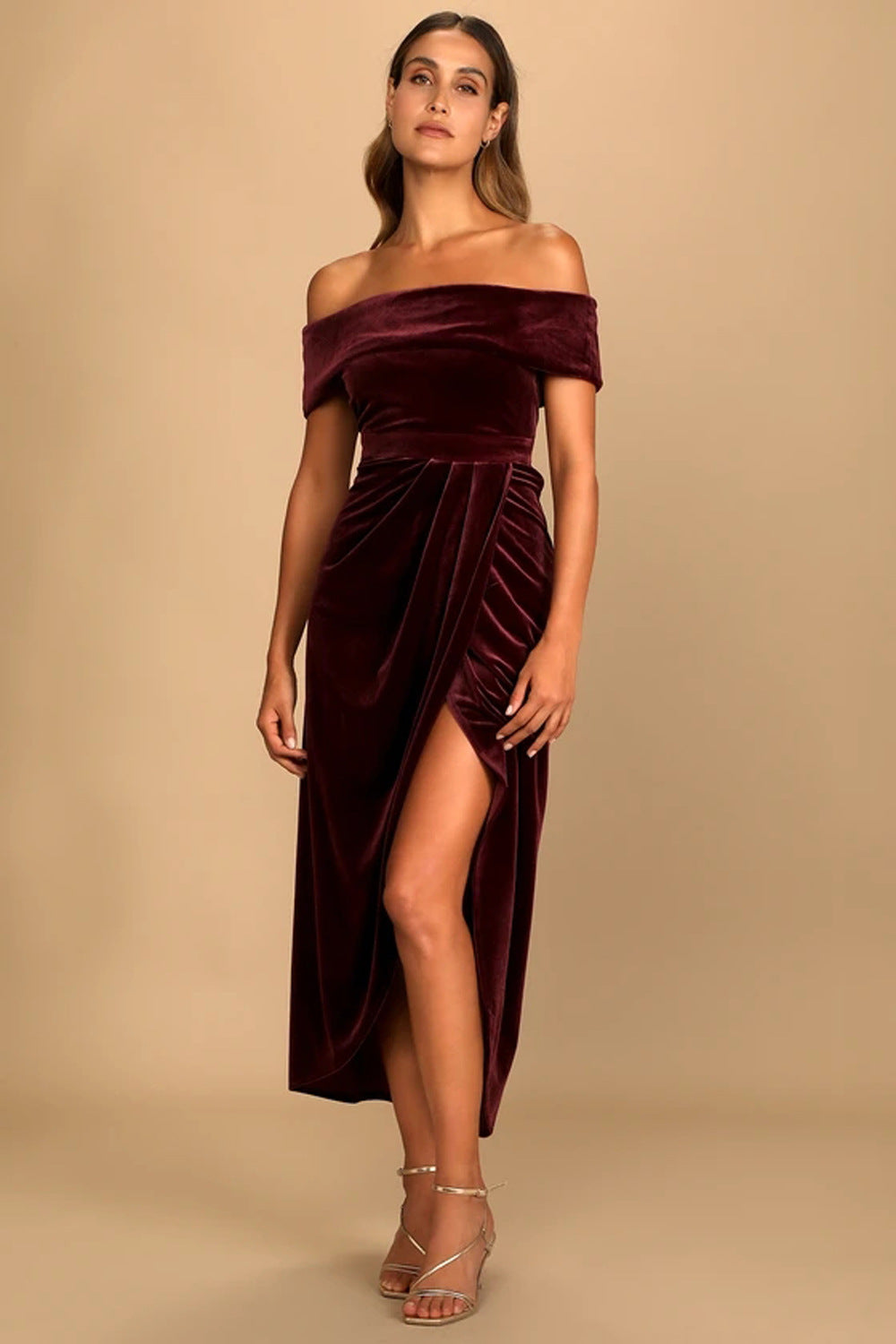 Women's Personalized Velvet Off-shoulder Dress