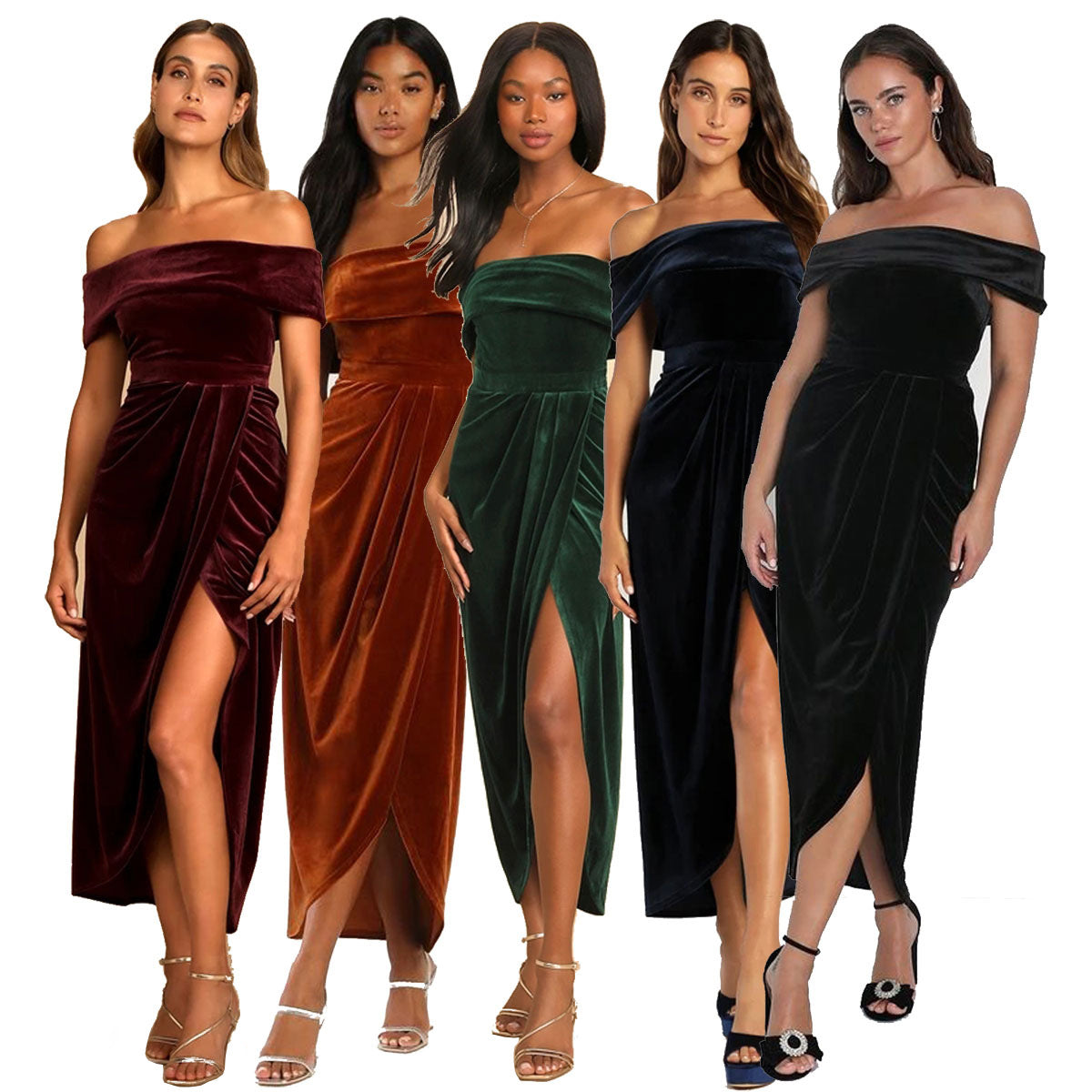 Women's Personalized Velvet Off-shoulder Dress