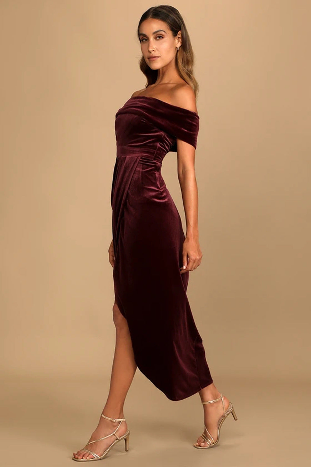 Women's Personalized Velvet Off-shoulder Dress