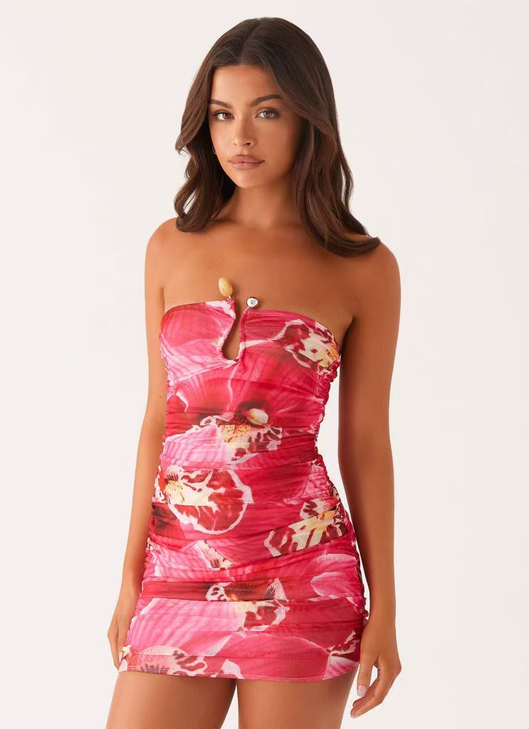 Slim-fit Pleated Solid Color Sheath Jumpsuit Skirt