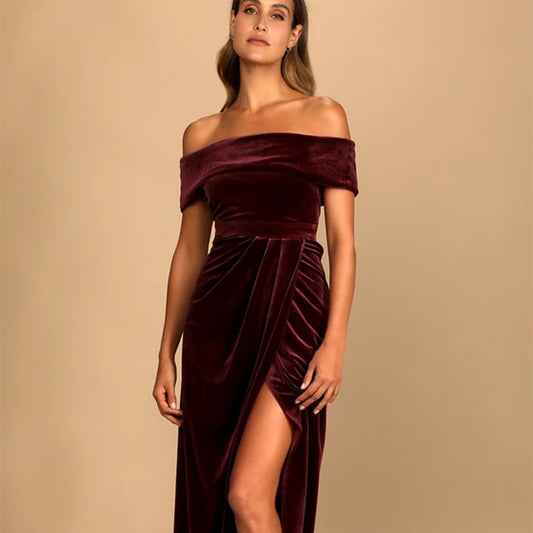 Women's Personalized Velvet Off-shoulder Dress